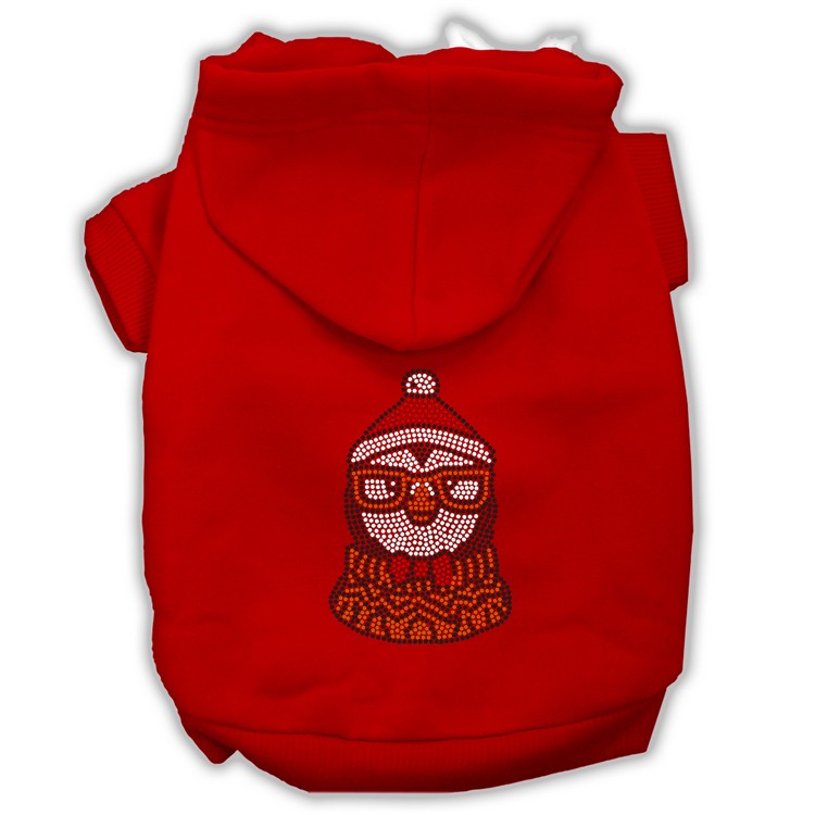 Hipster Penguin Rhinestone Dog Hoodie Red XS